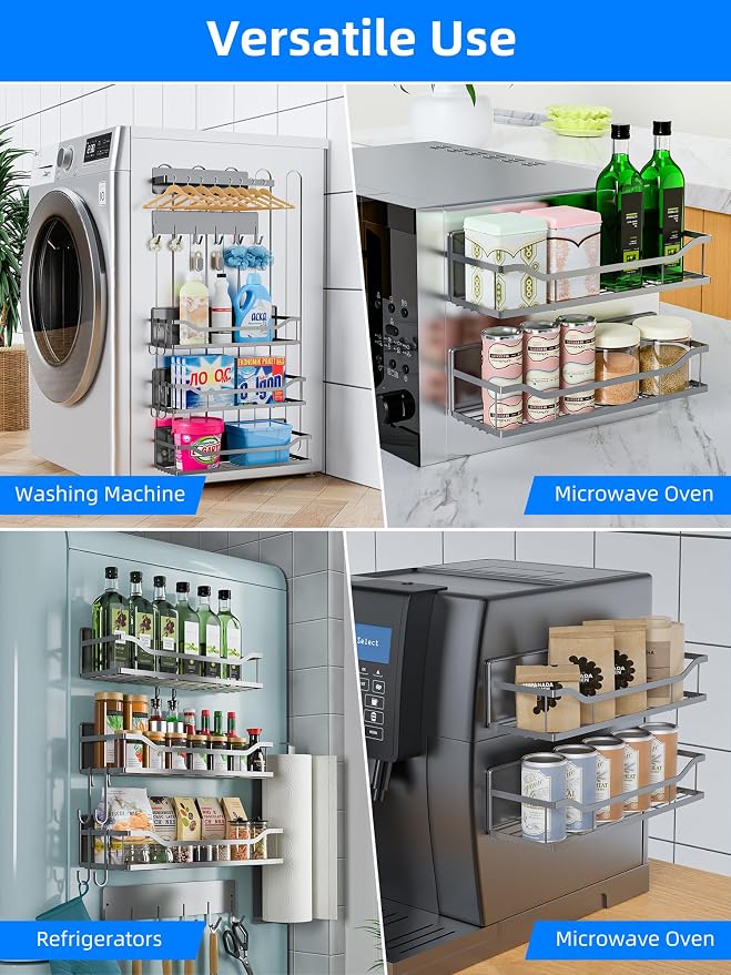 Multifunctional Magnetic Shelf for Washing Machine, Refrigerator, Microwave, and Any Metal Surface, Powerful Magnetic Shelves Include Magnetic Paper Towel Holder, Unique Hollow Design (5 pcs - Grey) - Image 2