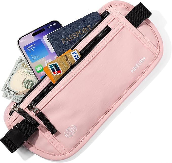 Money Belt - Slim Passport Holder RFID Blocking Travel Wallet Undercover Fanny Packs for Men Women - Pink - Image 2