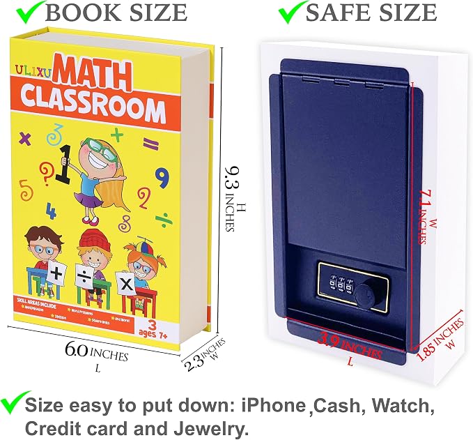 Orange Band Math Classroom Book Safe with Real Pages, Student Secret Compartment Items Storage Box with 3-Digit Combination Lock, Decorative Hidden Stash Box, Desk Allowance Coin Bank, 9.3"x6.0"x2.3" - Image 8