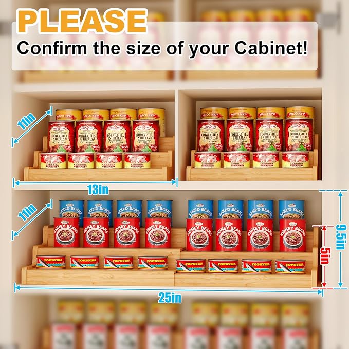 Expandable Bamboo Can Rack Organizer for Pantry, 3-Tier Adjustable Can Storage Holder, Soda Organizer Holds Up to 24 Cans, Canned goods Storage Display for Pantry, Cabinet, Countertop (patent pending) - Image 5