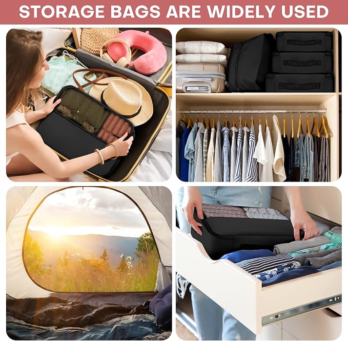 SDGFUI 8 PCS Compression Packing Cubes for Travel Women, Compression Organizer for Luggage Space Saving Travel Essentials and Carry on, Luggage Organizer Bags for Suitcase - Black - Image 7