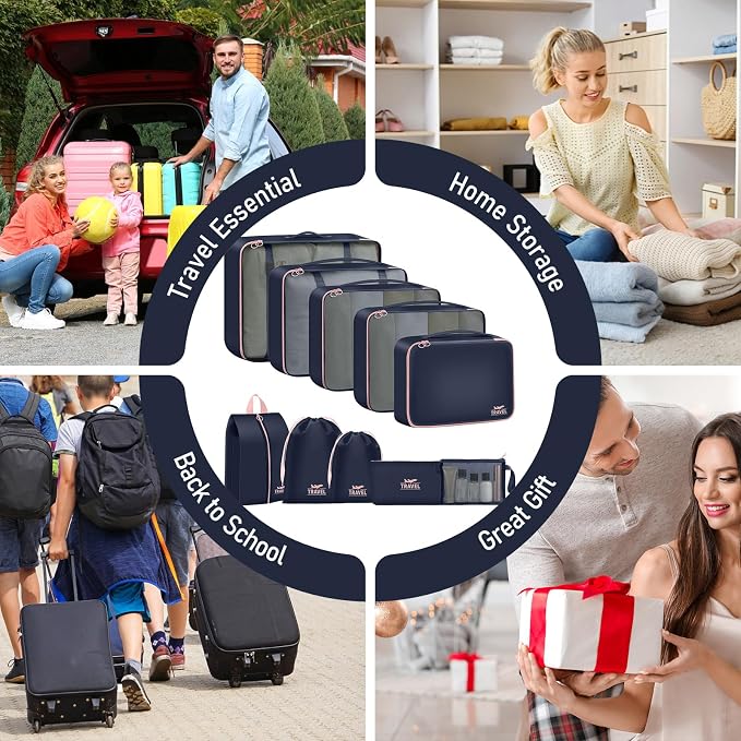 Packing Cubes for Travel- 8 Set Luggage Organizer Bags for Family, Mesh Breathable Travel Packing Cubes for Suitcases Durable Travel Essentials Bags Set (Navy Blue, 10 Set) - Image 7