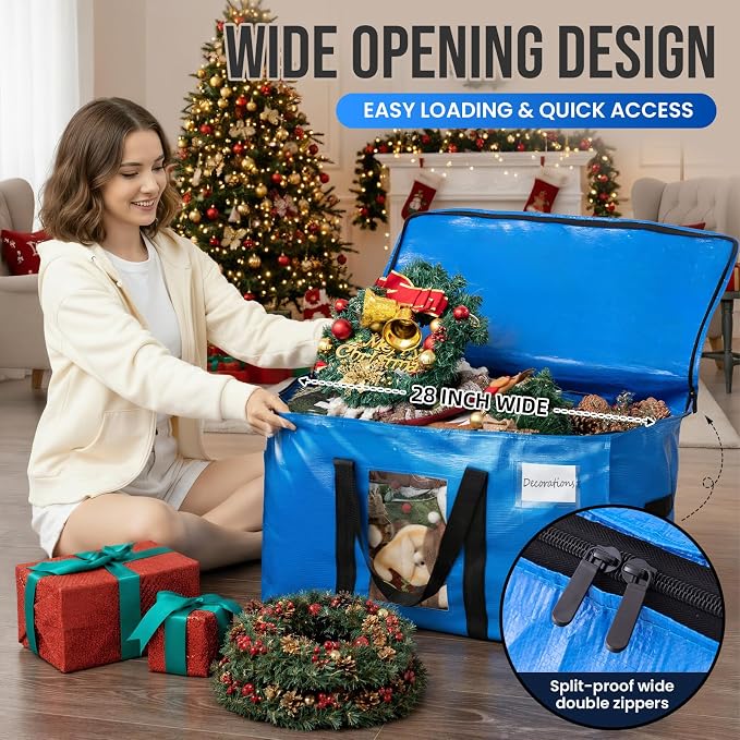 TAILI 8 Pack Blue Extra Large Moving Bags,Storage Bags with Visible Window | 93L Heavy Duty Totes For Storage,Wrap Around Handles,Alternative to Moving Boxes, College Dorm,Perfect for Moving - Image 4