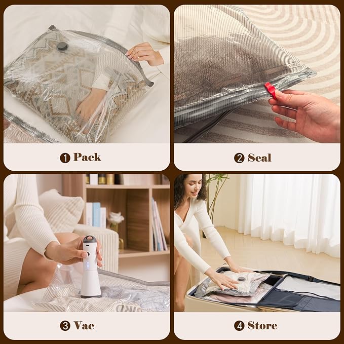 Vacbird Travel Vacuum Bags with Rechargeable Pump, Carry-On Space Saver | See Contents Easily with Transparent Bags, 1500mAh Pump Compresses 90+ Bags, Carry-On Size for Easy Travel Packing - Image 7