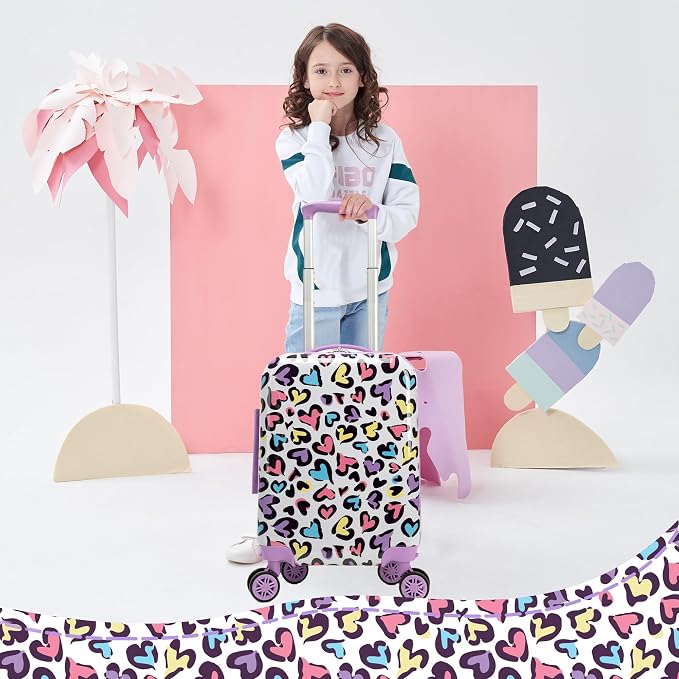 Kid's Luggage Set 2 Piece Suitcase Set Hardside Luggage with Spinner Wheels Girls Carry on Toddler Travel Rolling Suitcase with Neck Pillow Airline Approved - Image 8