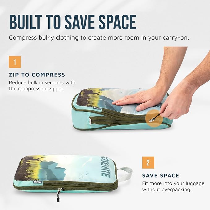 TRIPPED Travel Gear Compression Packing Cubes for Carry-On Travel 6-Pack | Ultralight Ripstop Packing Cubes with Compression Zippers for Organized Carry-On Luggage, Backpack, and Travel Packing - Image 5