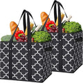 Reusable Grocery Bags 2-Pack Foldable Washable Large Storage Basket, Black | Water Resistant Shopping Tote Bag Bins by WiseLife