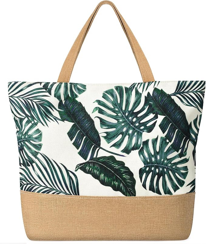 Trifabricy Beach Bags for Women,Waterproof Straw Beach Tote Bag With Zipper | Spacious Storage Capacity, Secure Zipper Closure, Reinforced Carry Handles, Stylish Printed Design For Outdoor Activities by Trifabricy