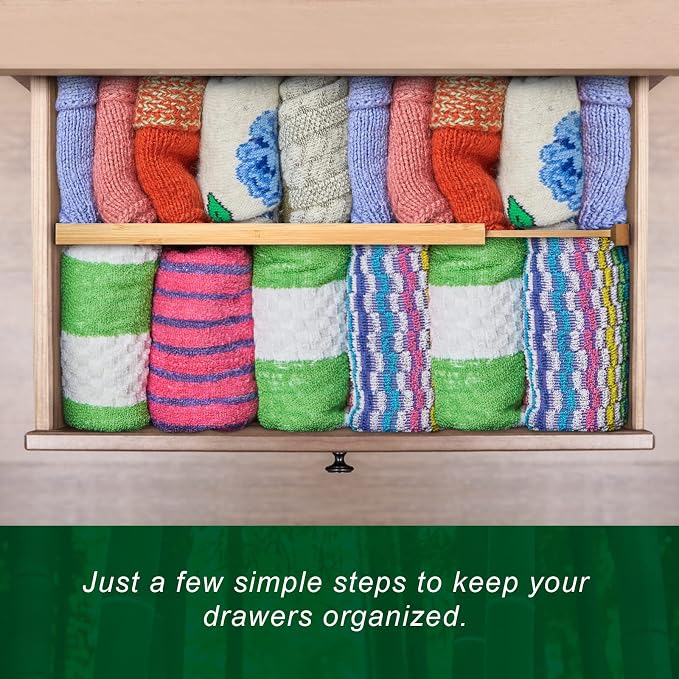 4 Pack Bamboo Drawer Dividers 2.6" High, Adjustable from 12 Inch to 17 Inch | Expandable Kitchen Drawer Organizer Separators for Clothes, Kitchen, Bedroom, Dresser, Office (Beige) - Image 4