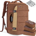 Tzowla 40L Canvas Expandable Travel Laptop Backpack for Men Women Carry on Flight Approved,Large Capacity Anti Theft Backpacks,Vintage Personal Item Bag Fit 17.3" Laptop(Brown & Khaki) by Tzowla