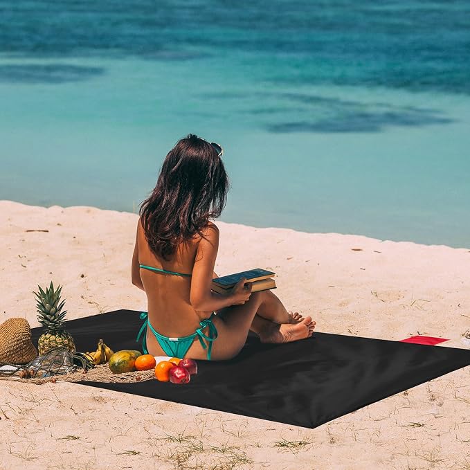 Odoland Sandproof Beach Blanket, Waterproof Portable Mat with Carry Pouch | 43.3“x27.5” Quick Drying & Foldable Lightweight Sand Free Beach Mat Tarp for Hiking, Camping, Travel, Red - Image 5
