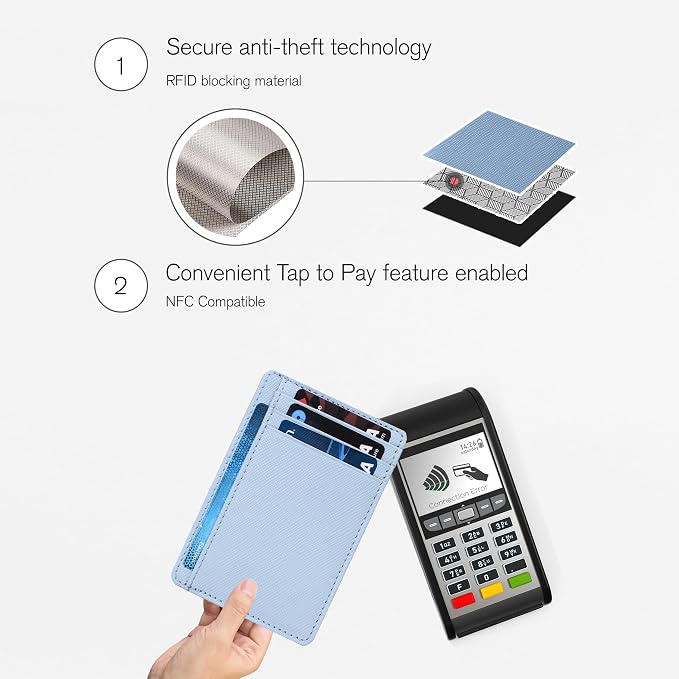 Leather RFID Blocking Slim Minimalist Front Pocket Wallet, Sky Blue - Image 4