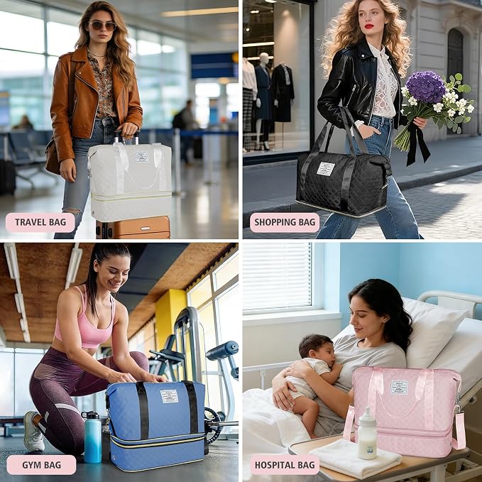 Geestock Travel Duffle Bag - Weekender Overnight Bags for Women, Pink | Travel Bag with Expandable Shoe Compartment & Trolley Sleeve, Lightweight Carry On Bag with Drawstring Storage Pouch for Trip - Image 9