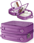 Clear Cosmetic Bag Double Layer Travel Toiletry Bag Clear Makeup Bag Case with 4 Compartments, Transparent Travel Bag for Toiletries, Large Toiletry Bag for Women Cosmetic Case (Purple, Large) by Oaque