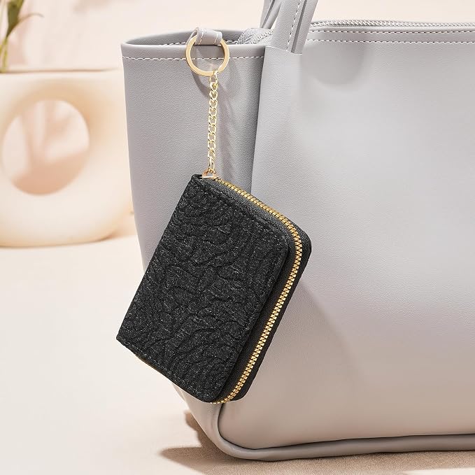 RNIEGA Credit Card Holder RFID Blocking Small Wallet for Women Vegan Leather Card Case Wallets with Zipper Keychain - Image 2