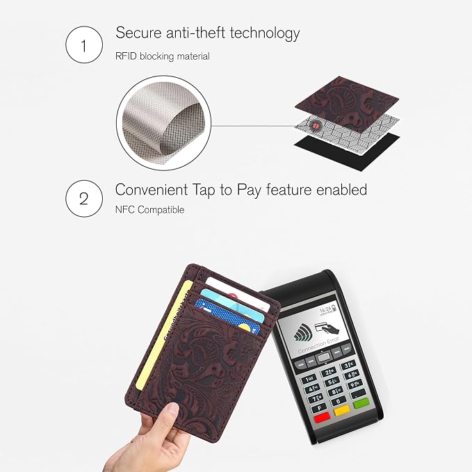 Leather Slim Minimalist RFID Blocking Front Pocket Wallet, Brown, Credit - Image 6