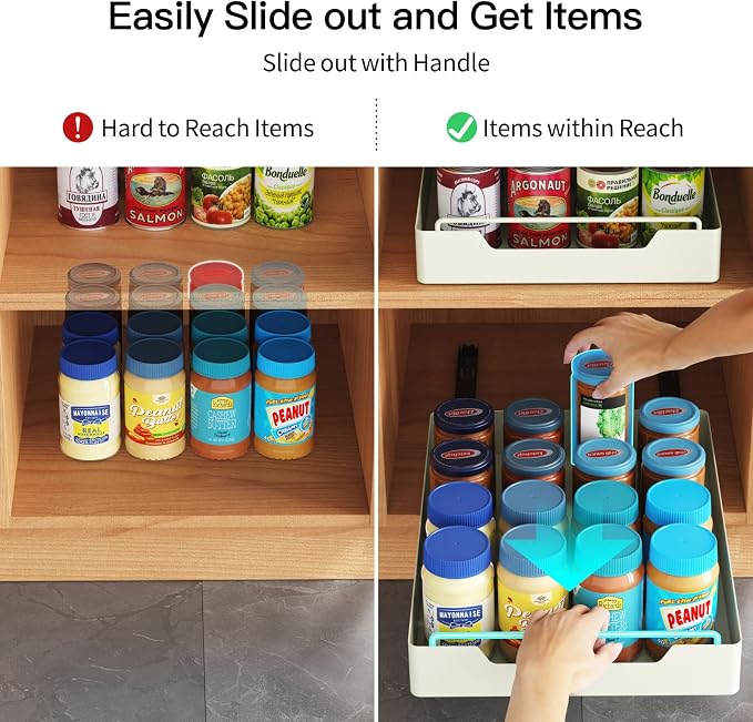 Cabinet Drawer Slide Out - Peel and Stick Pull Out Drawer for 13" Wide Cabinet and Above, No Screw Adhesive Cabinet Drawer Easily Slide to Get Item Without Digging, Avoid Item Fall Out, Black - Image 3