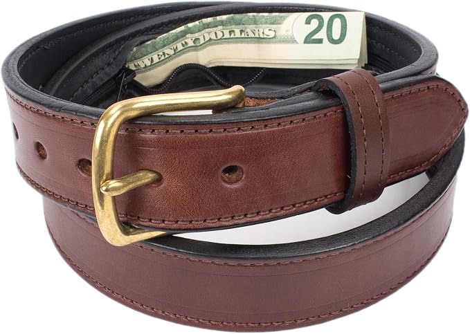 Hidden Money Belt for Travel for Men, Genuine Leather Belt with Hidden Zipper Pocket & Secret Storage by YoderLeatherCompany