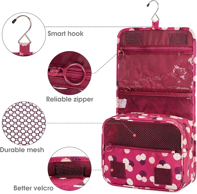 Narwey Small Hanging Travel Toiletry Bag for Women, Travel Bag for Toiletries, Makeup Bag Organizer Make Up Bags Cosmetic Bags for Girls - Image 4