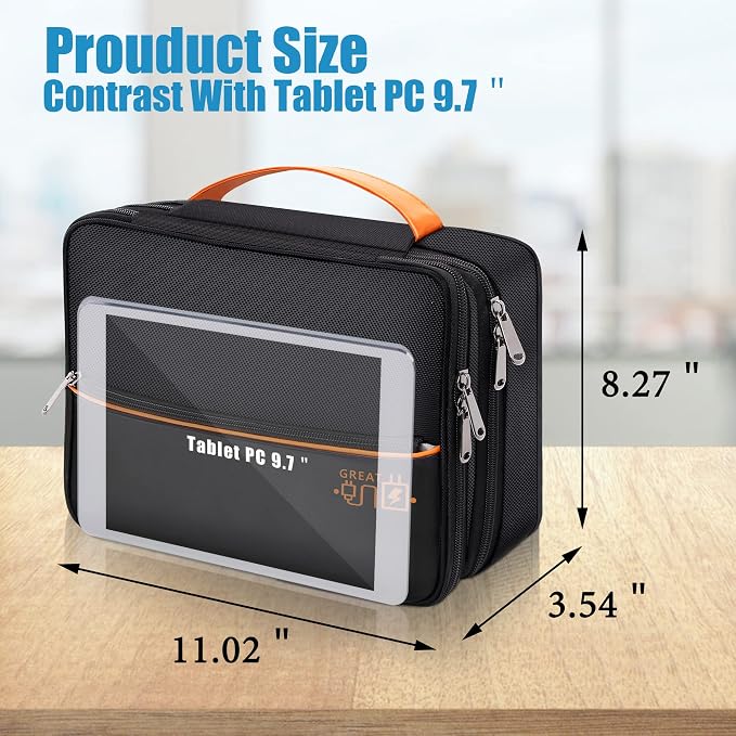 SELLYFELLY Electronics Travel Organizer, Double Layer Cable Organizer Bag Watreproof Electronics Accessories Storage Bag for Cord, Charger, Phone, Power Bank, Hard Drive - Image 2