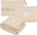 BlueHills Premium Soft Lightweight Travel Blanket Pillow Pocket Size Beige | 2 in 1 Compact Travel Pillow, Portable & Packable, Zipper Case, Long Blanket 70 X 56 Inches, Traveling Gift, Soft & Comfort by BlueHills