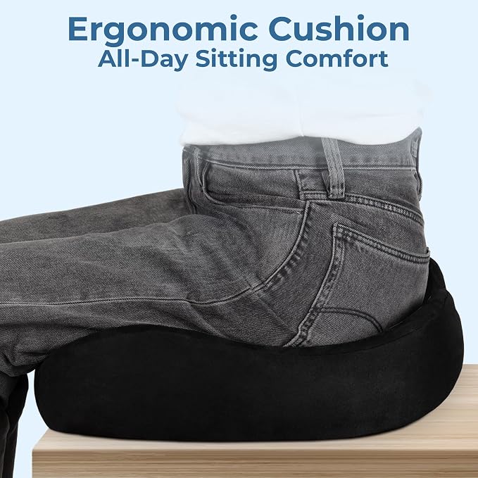 5 STARS UNITED Seat Cushion - Memory Foam Chair Cushion for Tailbone Pain Relief - Ergonomic Support for Coccyx, Sciatica & Butt - Office, Desk & Gaming Chair, Car Seat, Wheelchair, Black Suede - Image 4