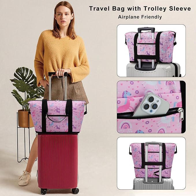 Expandable Duffel Bag for Women with Trolley Sleeve/Wet Pocket Weekender Travel Tote Large Carry On Overnight Luggage - Image 2