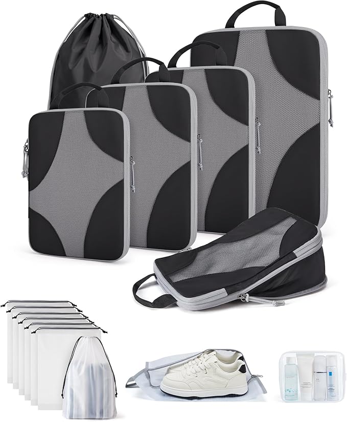 Bagsmart Compression Packing Cubes, Travel Bag Cruise Ship Essentials | Lightweight, Compressible Suitcase Organizer Set fit Standard Carry-On & Checked Luggage, 6 Set, 14 Set Washable Packing Bags by BAGSMART
