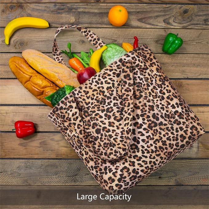TOPDesign 1-Pack Canvas Tote Bag with an External Pocket, Reusable Grocery Shopping Bag, Top Zipper Closure, Daily Essentials (Leopard) - Image 3