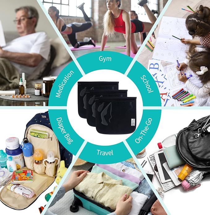 HIONXMGA Set of 3 Diaper Bag Organizing Pouches, Space-Saving, 3 Large Size | Clear Front Toiletry Bags Waterproof Zipper Pouches for Women Kids Toiletries Baby Essentials Well-Organized Carry, Black - Image 8