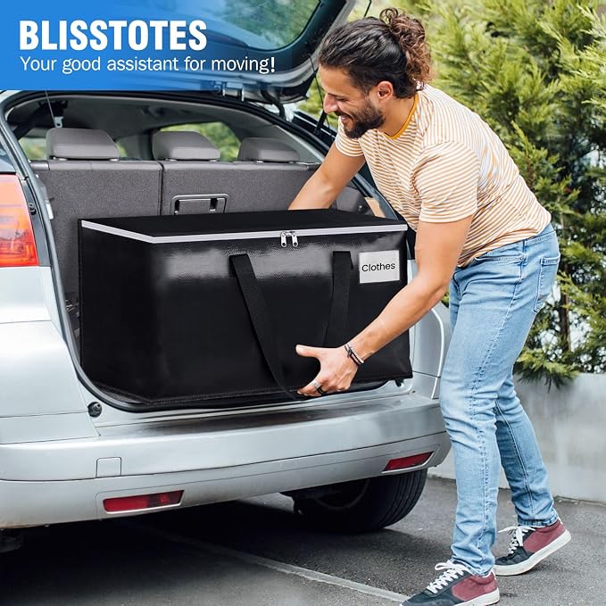 Heavy Duty Moving Bags, Extra Large Storage Bags, 125L, 6-Pack, Black | Foldable, with Zippers, Tag Pocket & Handles, Reusable, Space-saving, Water-Resistant, for moving & storage, Versatile Use - Image 6