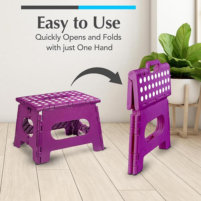 Handy Laundry Folding Step Stool 9 Inch, Purple, Non-Slip Holds 300 lbs | 9 Inch, Purple, Foldable Collapsible Step Stool, Non-Slip, Holds 300 lbs, Kitchen Bathroom Bedroom, Adults - Image 3