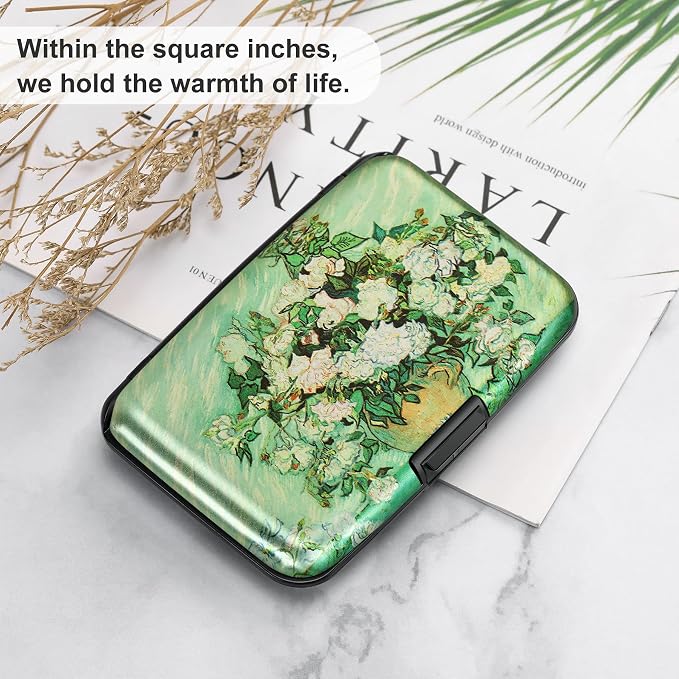 Mini RFID Aluminum Wallet Credit Cards Holder Business Card Case Metal ID Case for Men Women(Vase Rose) - Image 6