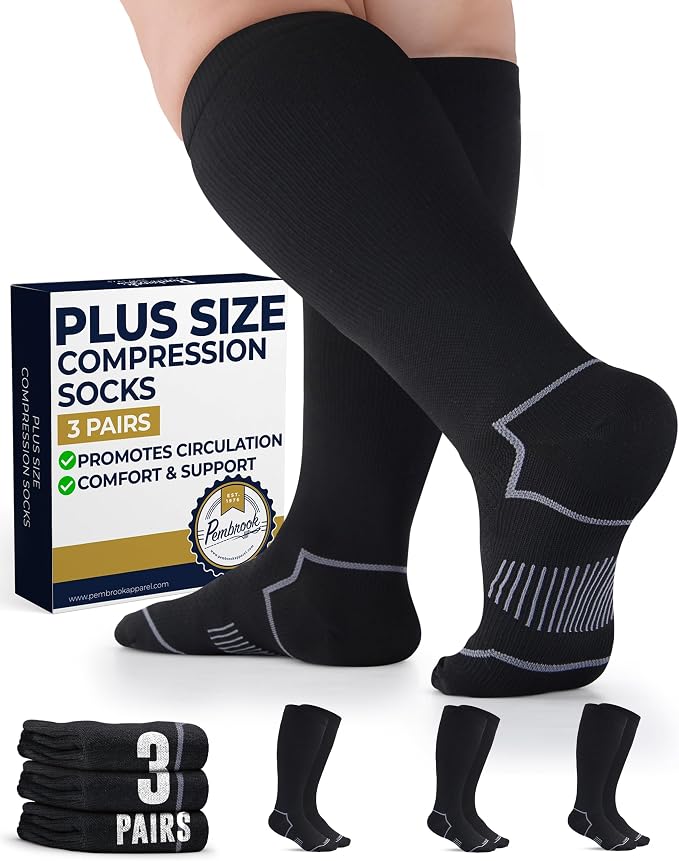 Pembrook Plus Size Compression Socks for Women Wide Calf - 3 Pairs, 20-30mmHg Extra Wide Calf Compression Socks, Up to 4XL by Pembrook