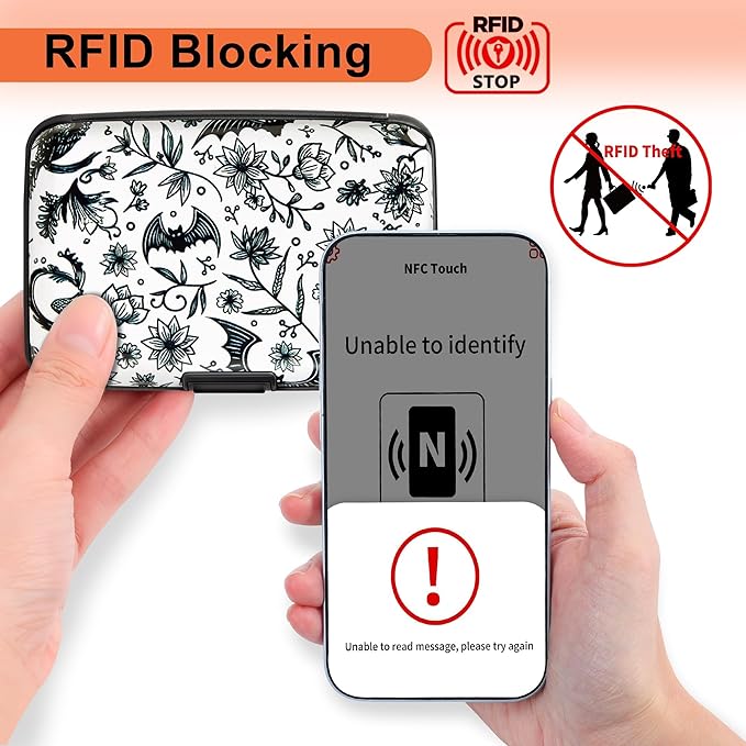 Mayski Credit Card Holder for Women RFID Blocking Wallet, Bat | Card Wallets for Women Small Mini Business Metal Accordion Aluminum Alloy Hard Case for Men - Image 2