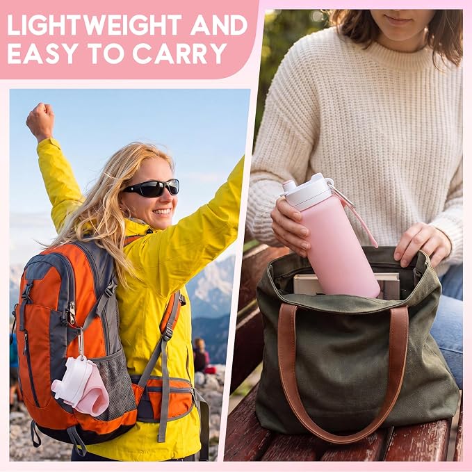 LemonRoad 2 Pcs 19 oz Silicone Collapsible Water Bottle, Pink Green | Portable Foldable Water Bottle, Leakproof, Carabiner, Reusable, Lightweight, for Travel Sport Hiking Camping Cycling Office - Image 5