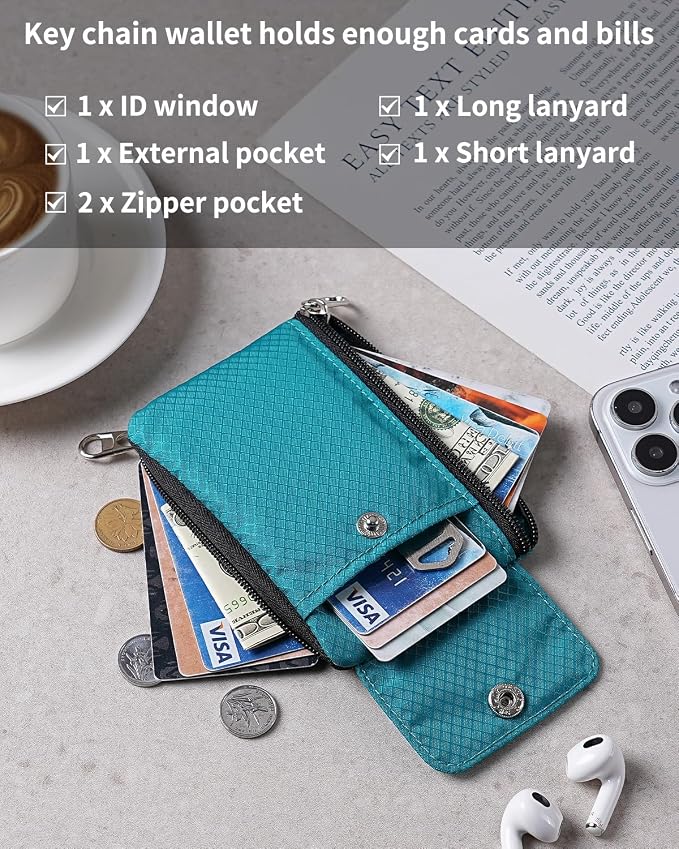 Artpaxy Minimalist Wallet For Mens Womens, Keychain RFID Blocking Zipper Small Wallet with ID Window 2 Lanyards,Water Resistant Travel Cash Card Coin Case Boys Girls - Image 5