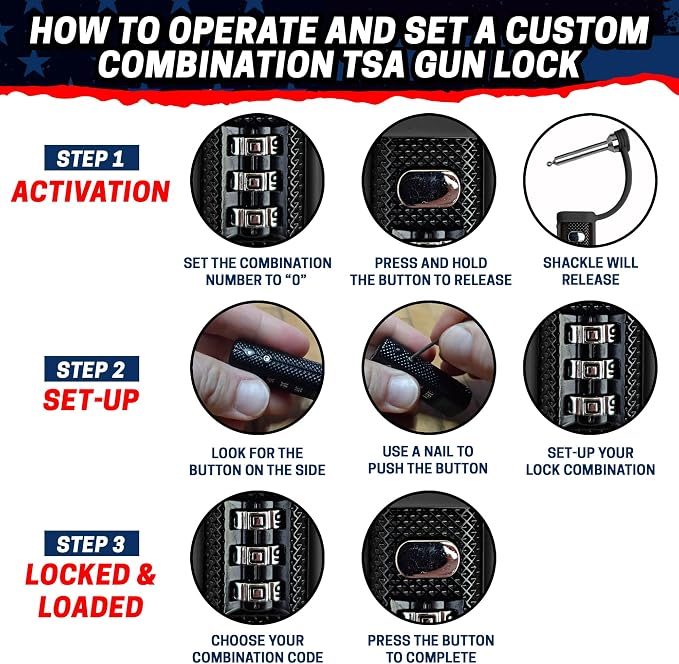 Cut-Resistant Gun Lock, TSA Approved Tamper-Proof Child-Safe Padlock, Black - Image 7