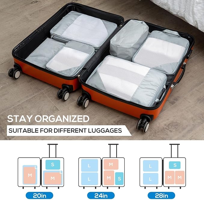 Compression Packing Cubes, 7 Set Packing Cubes for Travel Compression, Lightweight Compressible Package Organizer for Carry On and Suitcases, Light Grey - Image 5