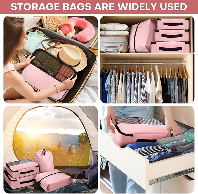 SDGFUI 8 PCS Compression Packing Cubes for Travel Women, Compression Bags Organizer for Luggage Space Saving Travel Essentials and Carry on, Luggage Organizer Bags for Suitcase - Pink - Image 7