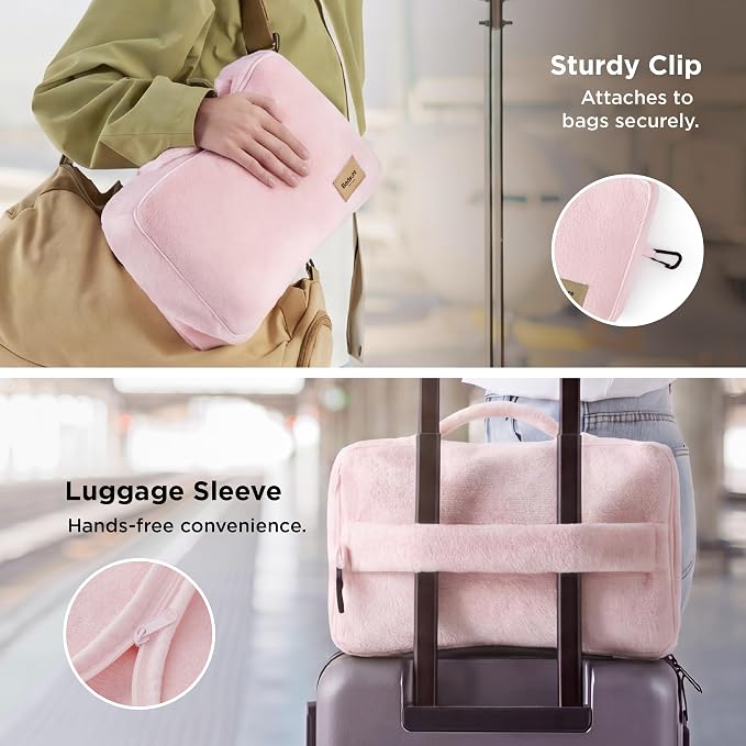 Bedsure Travel Blanket Set with Inflatable Neck Pillow and Eye Mask - Lightweight 3-in-1 Airplane Packable Blanket, Compact Travel Essentials, Pink - Image 5