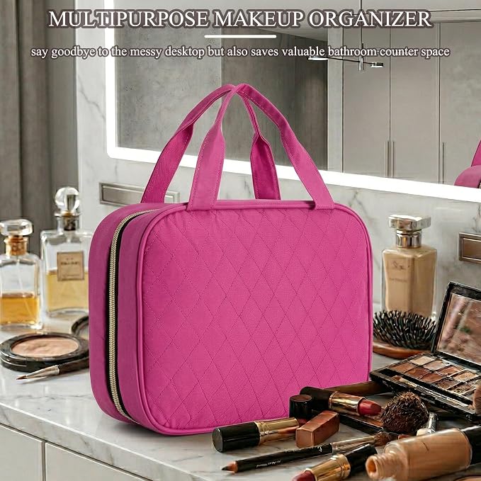 Travel Toiletry Bag for Women, Large Hanging Makeup Cosmetic Bag, Rose Red | Big Compartment but Portable, Water-resistant Makeup Organizer Bags for Accessories, Shampoo, Full-size Container, Toiletries - Image 2