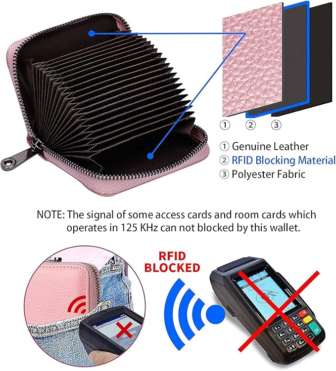 Linno RFID 20 Slots Credit Card Holder Genuine Leather Small Wallet for Women or Men with Zipper - Image 3