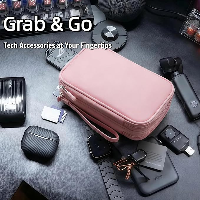 Portable Waterproof Double Layers All-in-One Storage Bag, Travel Cord Organizer，Electronics Accessories Organizer Pouch Bag for Accessories,Charger, USB Cable, Gadget (pink) - Image 6