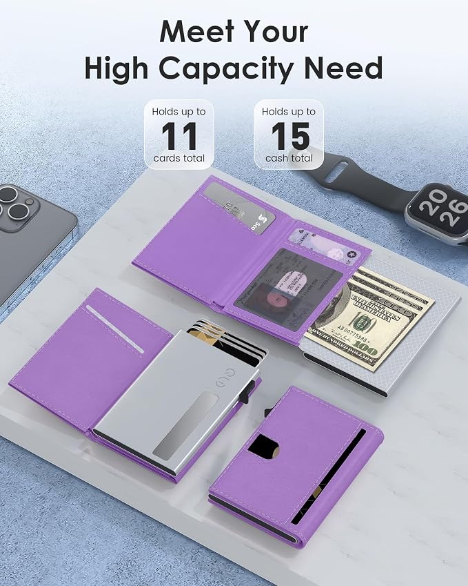 QLD RFID Wallet Women - Small Slim Trifold Wallet Anti-Theft Pop up Card Holder, Minimalist, Ultra Thin, Front Pocket, Premium Leather, 9-11 Cards Capacity | ID Window | Cash Slot - Image 2
