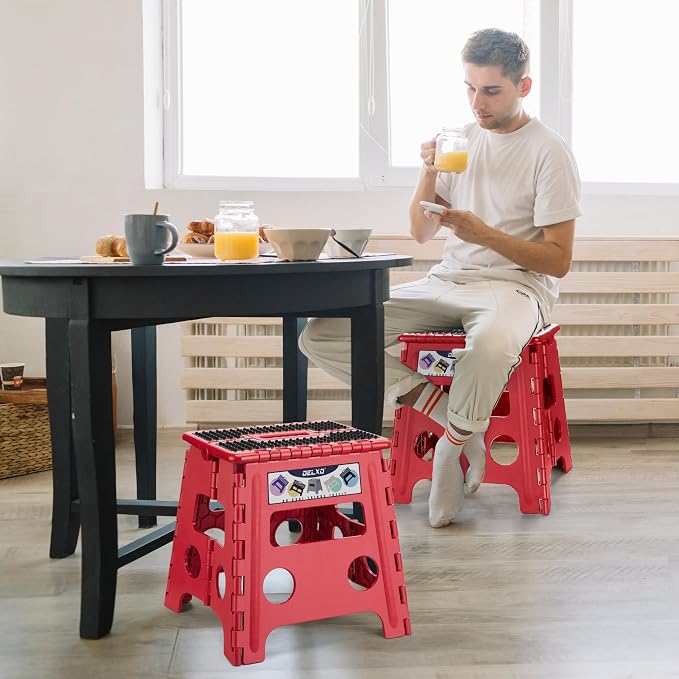 Delxo Folding Step Stool 13 Inch,300 Lbs Step Stool for Adults Red | Foldable Step Stool 13",Non-Slip Foot Stools with Handle,Lightweight Collapsible stools for Kitchen,Bathroom,Bedroom,Garden - Image 4