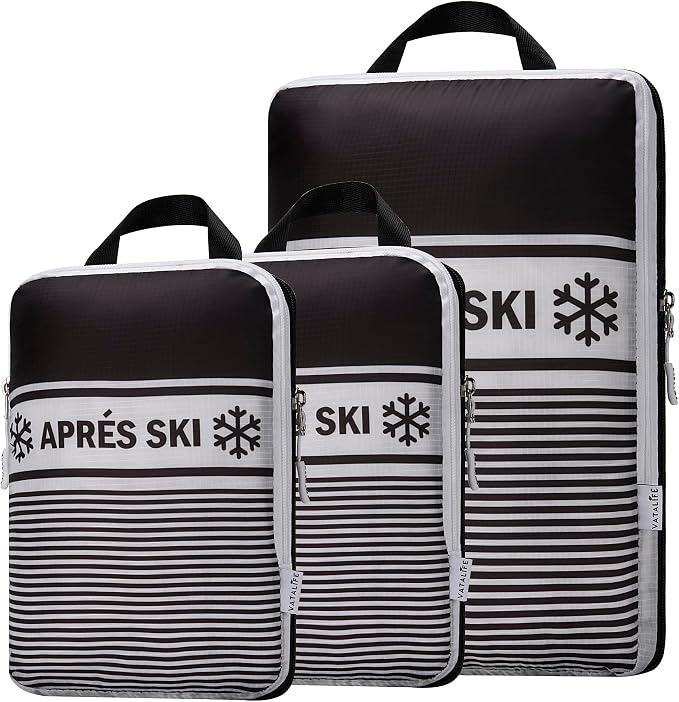 Apres Ski Packing Cubes Organizer Bags for Suitcase & Backpack, Compression Packing Cubes for Travel, Lightweight Luggage Organizers, Travel Cubes, Vacation Essentials, 3pc Set, Black Apres Ski - Image 9