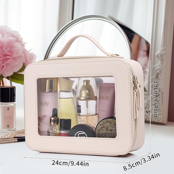 Pinkmik Clear Makeup Bag, (Beige, L) | Mahjong Tiles Bag ,Travel Cosmetics and Toiletries Case, Portable Makeup Organizer,Car Bag with Zipper,Waterproof, - Image 3