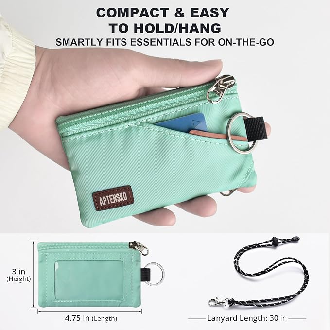 RFID Blocking Travel Wallet with Adjustable Lanyard, Small Nylon Zipper Pouch and Badge Holder for ID, Credit Cards, Cash, Keys, Commuters (Mint Aqua) - Image 4
