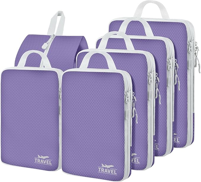 6 Set Compression Packing Cubes, Suitcase Organizer, Lightweight Travel Essentials, Compression Bags For Travel Accessories Luggage Storage Set (6Pcs, Purple) by Unknown